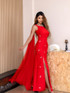 Cape Sleeve Crystal Maxi Dress Red