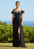Feather Bardot Crystal Maxi Dress Black