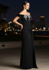 Feather Bardot Crystal Maxi Dress Black