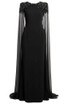 Cape Sleeve Crystal Shoulder Maxi Dress Black