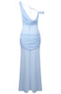 One Shoulder Corset Draped Maxi Dress Blue