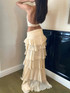 Halter Draped Ruffle Two Piece Maxi Dress Ivory