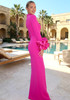 Puff Detail Long Sleeve Maxi Dress Hot Pink