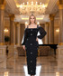 Long Sleeve Crystal Cold Shoulder Maxi Dress Black