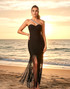 Crystal One Shoulder Tassel Maxi Dress Black
