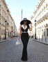 Halter Lapel Collar Maxi Dress Black White