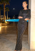 Long Sleeve Crystal Maxi Two Piece Dress Black