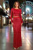 Long Sleeve Crystal Maxi Two Piece Dress Red