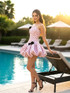 Polka Dot Strapless Floral Corset Puff Dress Pink