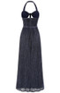Halter Cut Out Detail A Line Maxi Dress Navy Blue