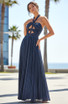 Halter Cut Out Detail A Line Maxi Dress Navy Blue
