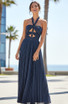 Halter Cut Out Detail A Line Maxi Dress Navy Blue