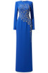 Long Sleeve Crystal Floral Maxi Dress Blue