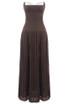 Strapless Pleated A Line Maxi Dress Brown