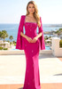 Cape Sleeve Crystal Maxi Dress Hot Pink
