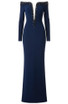 Long Sleeve Bardot Crystal Maxi Dress Navy Blue