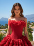 Strapless Petal Floral Corset A Line Dress Red