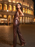 Halter Draped Sequin Jumpsuit Brown