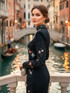 Long Sleeve Crystal Embellished Dress Black