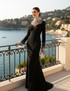 Long Sleeve Crystal Embellished Mesh Maxi Dress Black