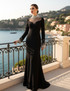 Long Sleeve Crystal Embellished Mesh Maxi Dress Black