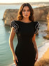 Crystal Ruffle Backless Maxi Dress Black