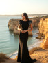 Crystal Ruffle Backless Maxi Dress Black