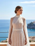 Pearl Cape Sleeves Maxi Dress White
