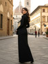 Long Sleeve Crystal Cut Out Maxi Dress Black
