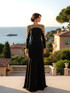 Long Sleeve Crystal Shoulders Maxi Dress Black