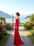 Long Sleeve Crystal Shoulders Maxi Dress Red