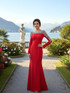 Long Sleeve Crystal Shoulders Maxi Dress Red