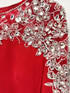Long Sleeve Crystal Shoulders Maxi Dress Red