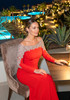 Long Sleeve Crystal Shoulders Maxi Dress Red