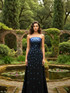 Strapless Embellished A Line Maxi Dress Black