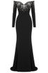 Long Sleeve Bardot Crystal Detail Maxi Dress Black