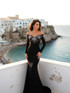 Long Sleeve Bardot Crystal Detail Maxi Dress Black