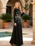 Long Sleeve Crystal Detail A Line Maxi Dress Black