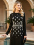 Long Sleeve Crystal Detail A Line Maxi Dress Black