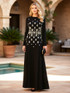 Long Sleeve Crystal Detail A Line Maxi Dress Black