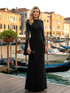 Crystal Embellished Cape Sleeve Maxi Dress Black