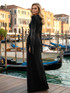 Crystal Embellished Cape Sleeve Maxi Dress Black