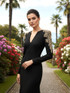 Long Sleeve Embellished Shoulder Maxi Dress Black