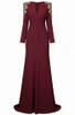 Long Sleeve Embellished Shoulders Maxi Dress Burgundy