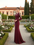 Long Sleeve Embellished Shoulders Maxi Dress Burgundy