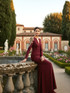 Long Sleeve Embellished Shoulders Maxi Dress Burgundy