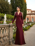 Long Sleeve Embellished Shoulders Maxi Dress Burgundy