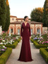 Long Sleeve Embellished Shoulders Maxi Dress Burgundy