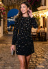Long Sleeve Crystal Embellished A Line Dress Black
