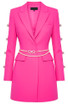 Long Sleeve Pearl Crystal Bow Blazer Dress Hot Pink Long Sleeve Pearl Crystal Bow Blazer Dress Hot Pink